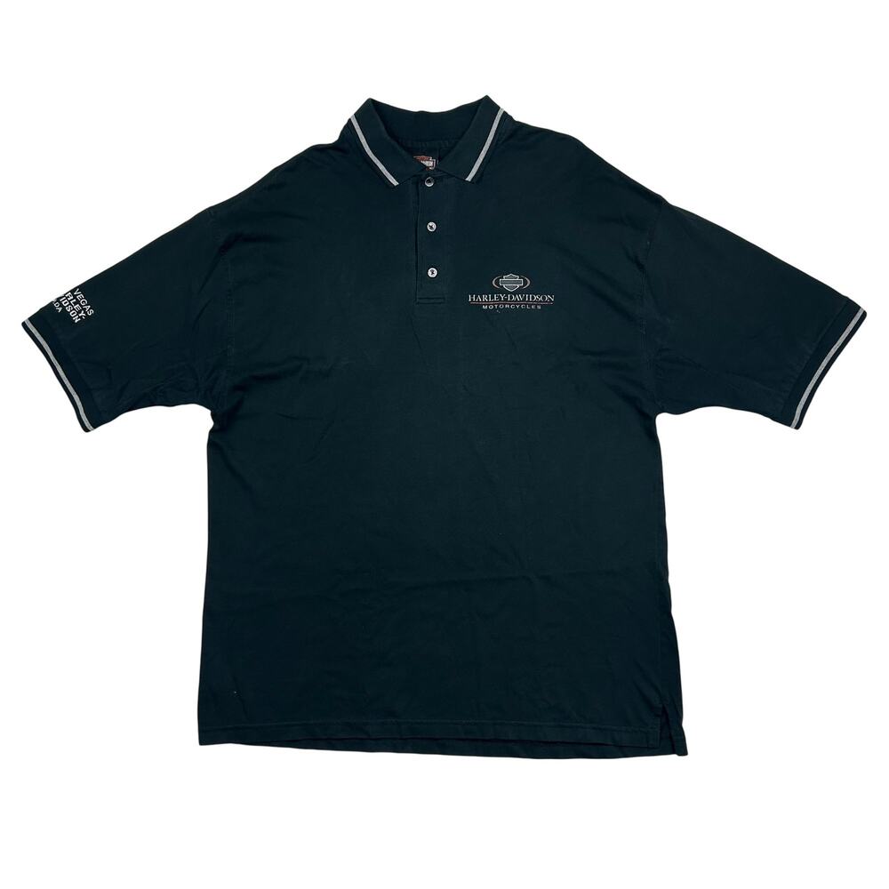 Vintage Harley-Davidson Polo Shirt Las Vegas Black USA Motorcycle Embroidered